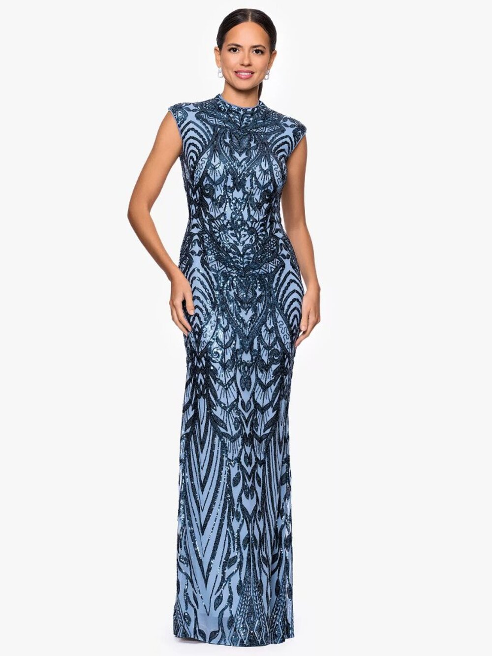 NEW! B & A By Betsy Adam SEQUIN MOCK NECK GOWN